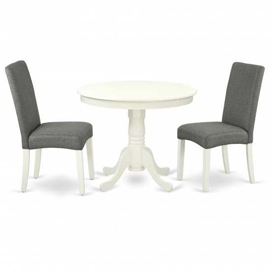 3Pc Round 36" Table, A Pair Of Parson Chair, Linen White Finish Leg