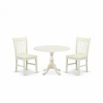 3 Pc Dining Set, 1 Drop Leaves Table, 2 Linen White Chair, Slatted Back, Linen White Finish