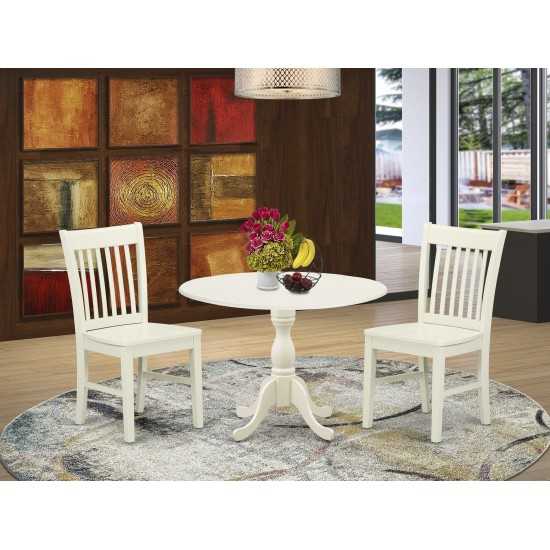 3 Pc Dining Set, 1 Drop Leaves Table, 2 Linen White Chair, Slatted Back, Linen White Finish