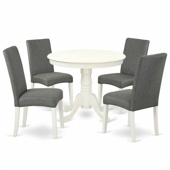 5Pc Round 36" Table And 4 Parson Chair, Whiteleg And Fabric- Gray Color