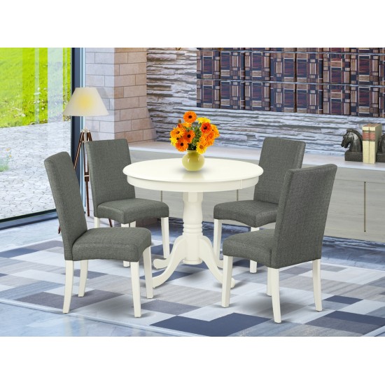 5Pc Round 36" Table And 4 Parson Chair, Whiteleg And Fabric- Gray Color