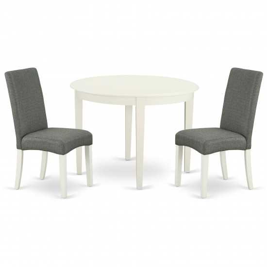 3Pc Round 42" Table And Two Parson Chair, Whiteleg And Fabric- Gray Color