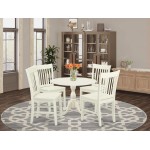 5 Pc Dinette Sets, 1 Drop Leaves Kitchen Table, 4 Linen White Dining Chairs, Slatted Back, Linen White Finish