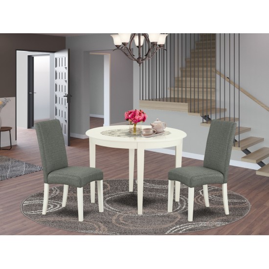 3Pc Round 42" Table And Two Parson Chair, Whiteleg And Fabric- Gray Color