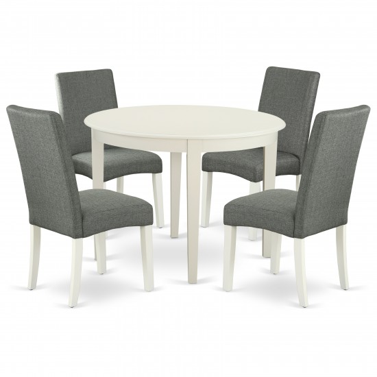 5Pc Round 42" Kitchen Table, Four Parson Chair, Linen White Finish Leg