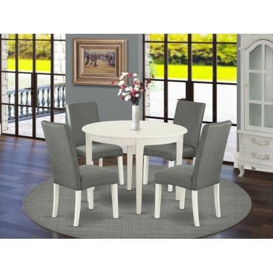 5Pc Round 42" Kitchen Table, Four Parson Chair, Linen White Finish Leg