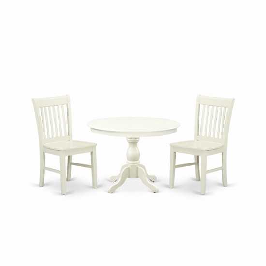 3 Pc Dining Set, Linen White Table, 2 Linen White Chairs, Slatted Back, Linen White Finish