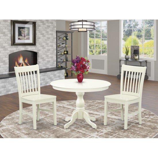 3 Pc Dining Set, Linen White Table, 2 Linen White Chairs, Slatted Back, Linen White Finish