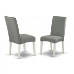 3Pc Round 42" Dining Table, Two 9-Inch Drop Leaves, Two Chair, Linen White Leg, Gray