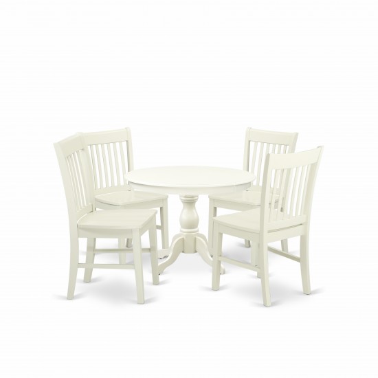 5 Pc Dining Set, Linen White Table, 4 Linen White Chairs, Slatted Back, Linen White Finish