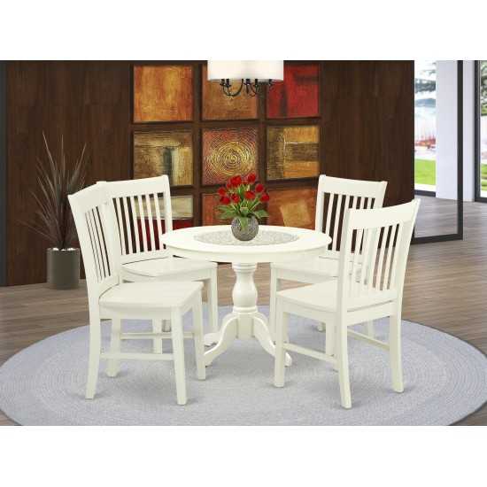 5 Pc Dining Set, Linen White Table, 4 Linen White Chairs, Slatted Back, Linen White Finish