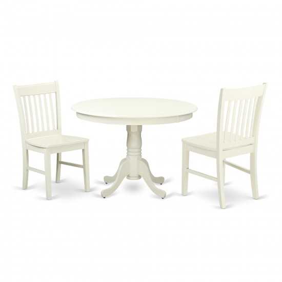 3 Pc Hartland Set, One Round 42In Dinette Table, Two Dinette Chairs, Wood Seat In A Warm Linen White Finish.