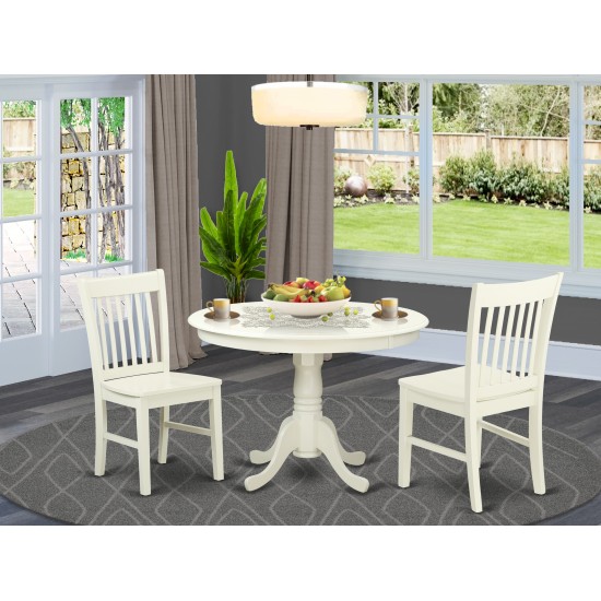 3 Pc Hartland Set, One Round 42In Dinette Table, Two Dinette Chairs, Wood Seat In A Warm Linen White Finish.