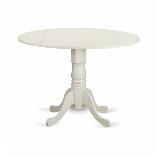 5Pc Round 42" Kitchen Table, Two 9-Inch Drop Leaves, Four Chair, Linen White Leg, Gray