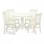 5 Pc Hartland Set, One Round 42In Dinette Table, 4 Dinette Chairs, Wood Seat In A Warm Linen White Finish.