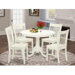 5 Pc Hartland Set, One Round 42In Dinette Table, 4 Dinette Chairs, Wood Seat In A Warm Linen White Finish.