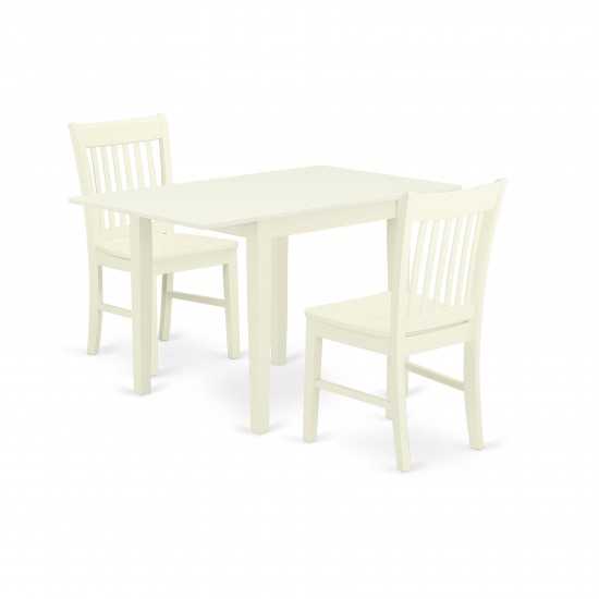 3Pc Dining Set, Kitchen Table, 2 Chairs, Asian Hardwood Seat, Slat Back, Linen White