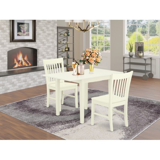 3Pc Dining Set, Kitchen Table, 2 Chairs, Asian Hardwood Seat, Slat Back, Linen White