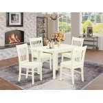 5Pc Dinette Set For Small Spaces, Table, 4 Chair, Rubberwood Seat, Linen White