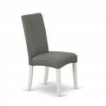 3 Pc Wood Dining Set, 1 Drop Leaves Table, 2 Grey Padded Chair, High Back, Linen White Finish