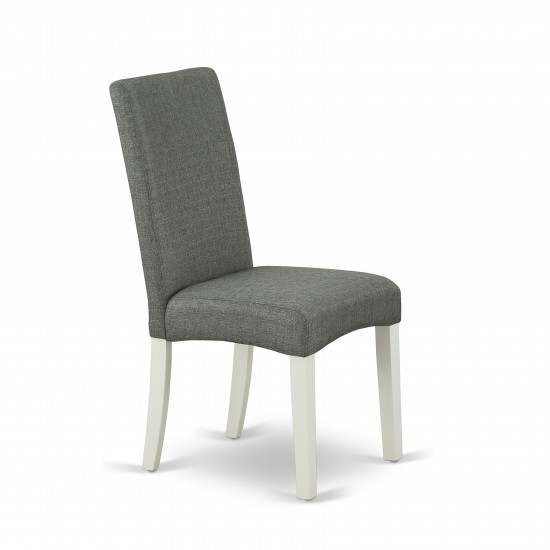 3 Pc Wood Dining Set, 1 Drop Leaves Table, 2 Grey Padded Chair, High Back, Linen White Finish