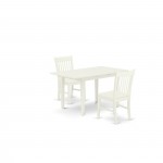 3Pc Wood Dining Set 2 Chairs, Butterfly Leaf Wood Table, Linen White