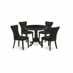 5-Pc Kitchen Table, Chairs Set, Round Dining Table, 4 Parson Chairs, Black Dining Chairs Seat, Black