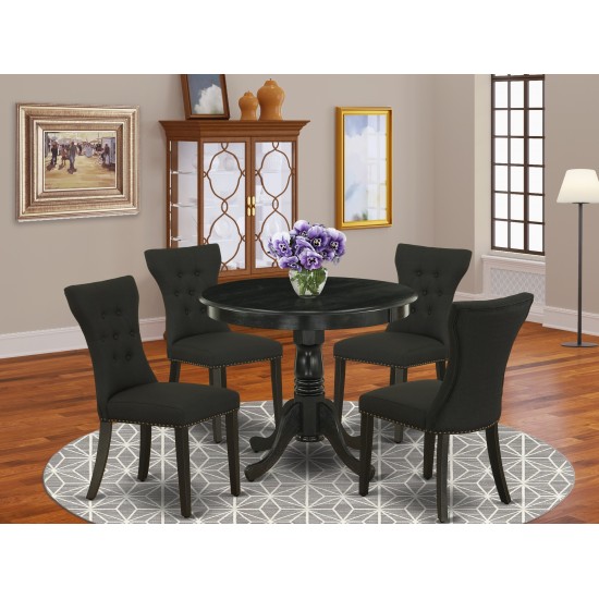 5-Pc Kitchen Table, Chairs Set, Round Dining Table, 4 Parson Chairs, Black Dining Chairs Seat, Black