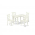 5Pc Dinette Set 4 Dining Chairs, Butterfly Leaf Dining Table, Linen White