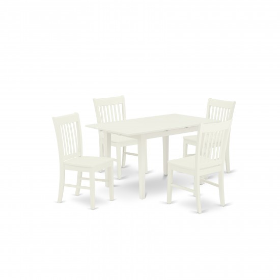 5Pc Dinette Set 4 Dining Chairs, Butterfly Leaf Dining Table, Linen White