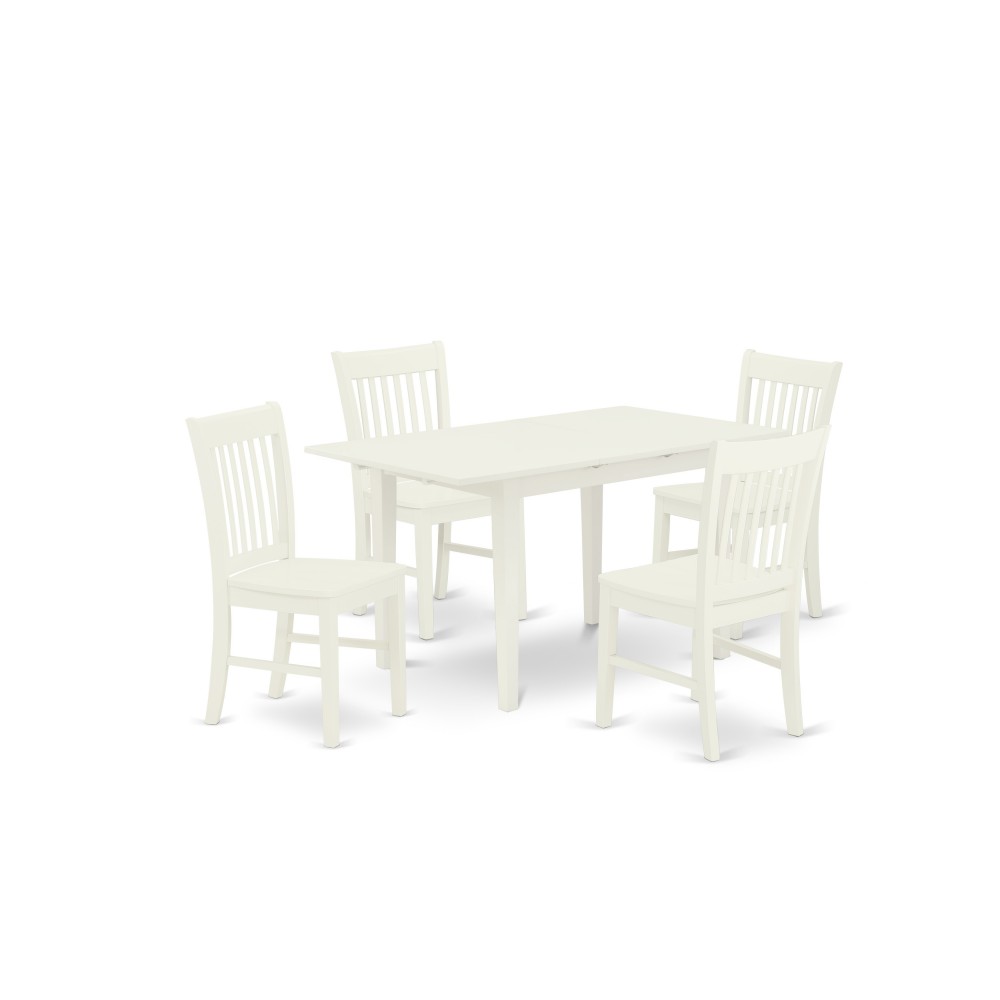 5Pc Dinette Set 4 Dining Chairs, Butterfly Leaf Dining Table, Linen White