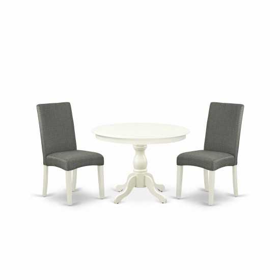 3 Pc Dining Set, Linen White Small Kitchen Table, 2 Grey Chairs For Room, High Back, Linen White Finish