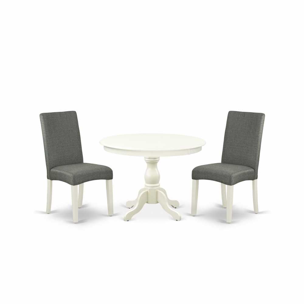 3 Pc Dining Set, Linen White Small Kitchen Table, 2 Grey Chairs For Room, High Back, Linen White Finish