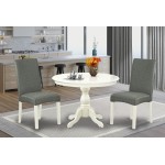 3 Pc Dining Set, Linen White Small Kitchen Table, 2 Grey Chairs For Room, High Back, Linen White Finish