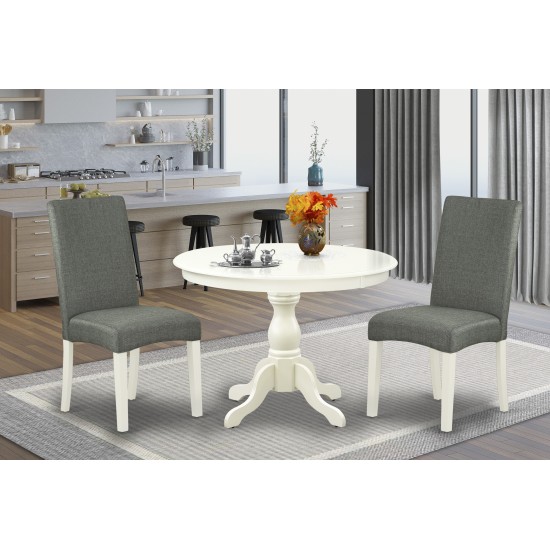 3 Pc Dining Set, Linen White Small Kitchen Table, 2 Grey Chairs For Room, High Back, Linen White Finish