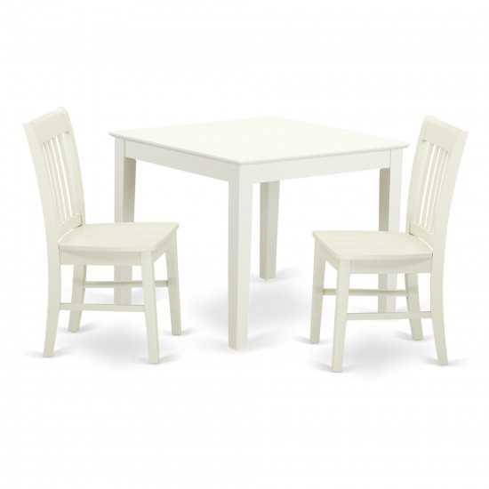 3-Piece Dinette Table Set - Table And 2 Wood Seat Dining Chairs In Linen White