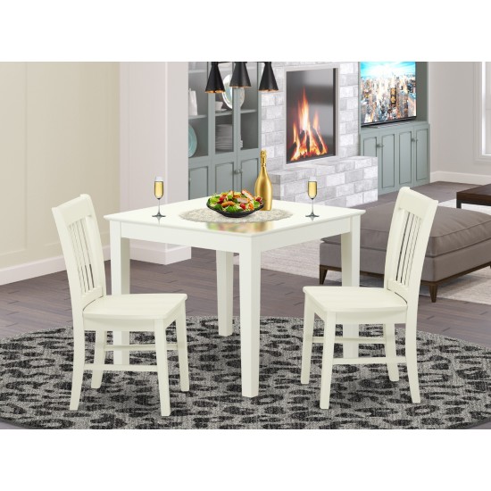 3-Piece Dinette Table Set - Table And 2 Wood Seat Dining Chairs In Linen White