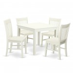 5-Piece Dinette Table Set - Table And 4 Wood Seat Dining Chairs In Linen White