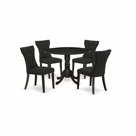 5-Pc Round Dining Set, Kitchen Table, 4 Parson Chairs, Black Chairs Seat, Rubber Wood Legs, Black