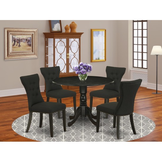 5-Pc Round Dining Set, Kitchen Table, 4 Parson Chairs, Black Chairs Seat, Rubber Wood Legs, Black