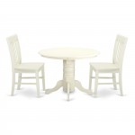 3 Pc Shelton Set, One Round Dinette Table, Two Chairs, Wood Seat In A Beautiful Linen White Finish.