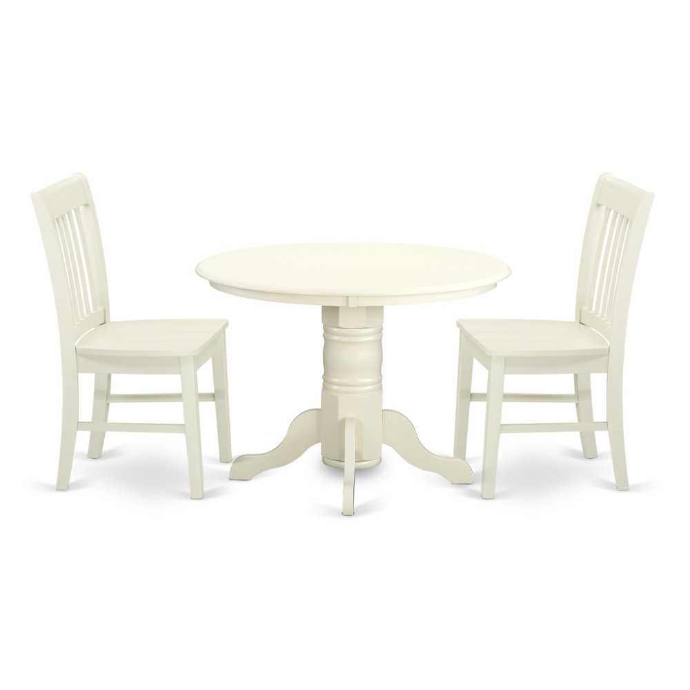 3 Pc Shelton Set, One Round Dinette Table, Two Chairs, Wood Seat In A Beautiful Linen White Finish.