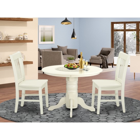 3 Pc Shelton Set, One Round Dinette Table, Two Chairs, Wood Seat In A Beautiful Linen White Finish.