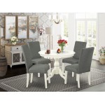 5 Pc Table, Chairs Dining Set, Linen White Small Kitchen Table, 4 Grey Chairs, High Back, Linen White