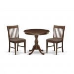 3 Pc Wooden Dining Set, 1 Round Pedestal Table, 2 Mahogany Chair, Slatted Back, Mahogany Finish