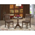 3 Pc Wooden Dining Set, 1 Round Pedestal Table, 2 Mahogany Chair, Slatted Back, Mahogany Finish