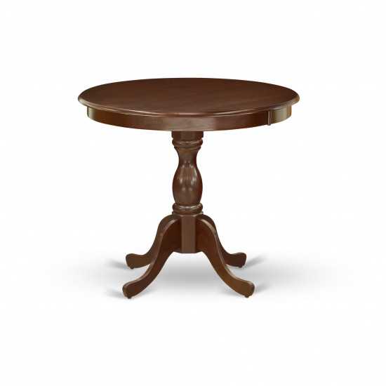 3 Pc Wooden Dining Set, 1 Round Pedestal Table, 2 Mahogany Chair, Slatted Back, Mahogany Finish