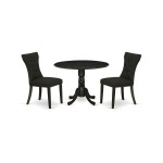 3-Pc Dining Set, Round Dinner Table, 2 Kitchen Chairs, Black Parson Seat, Black