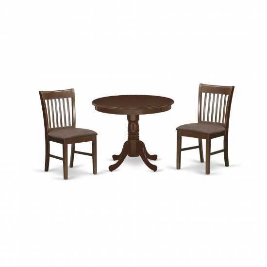 3Pc Rounded 36" Kitchen Table And Two Linen Fabic Seat Dining Chairs