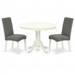 3Pc Round 42" Dining Table, Two Parson Chair, Linen White Finish Leg, Gray Color